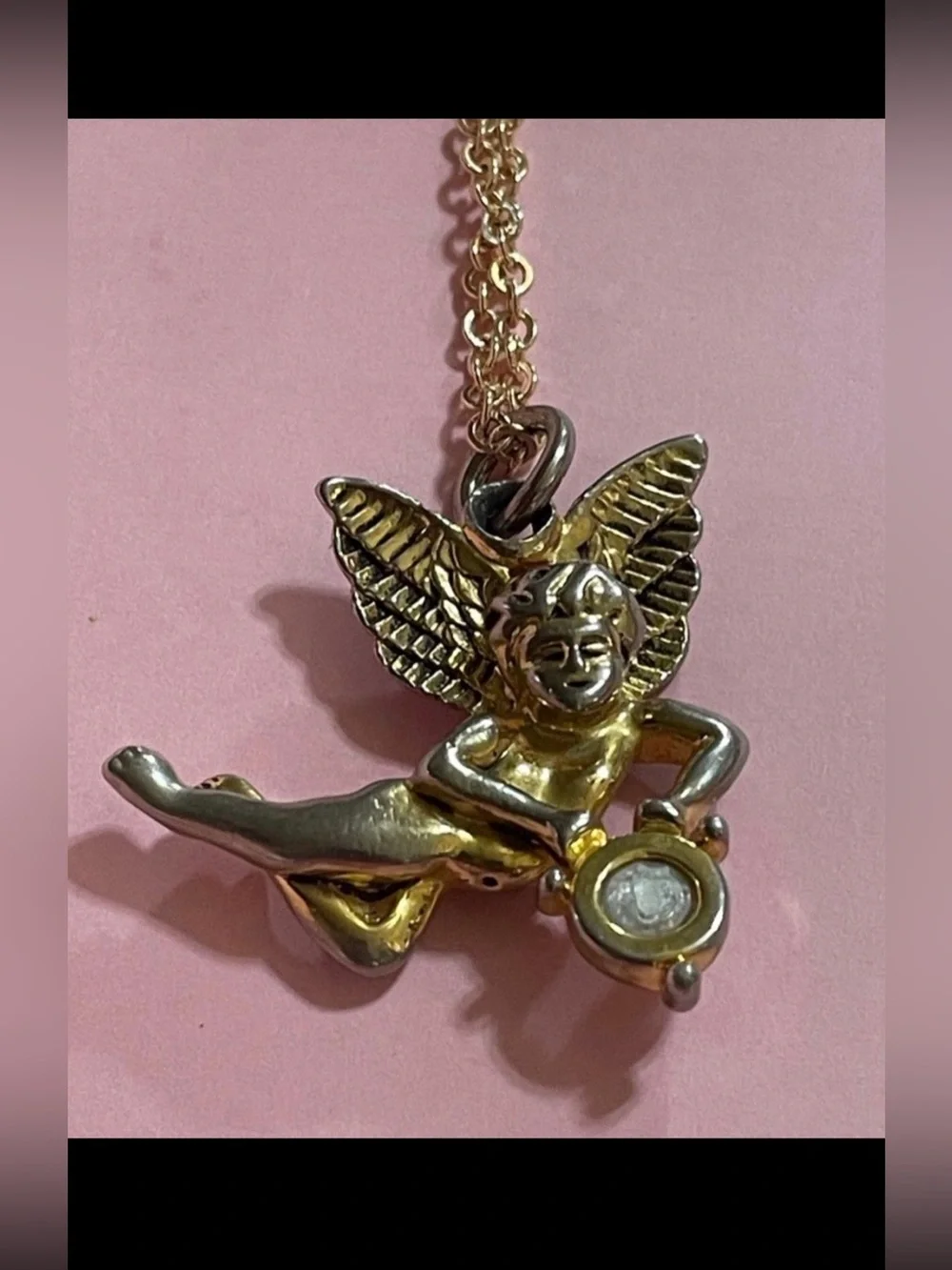 Vintage Cherub Pendant on NEW Gold Tone Chain Necklace #7608